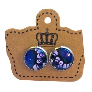 Purple Butterfly Silver Cabochon Stud Earrings!